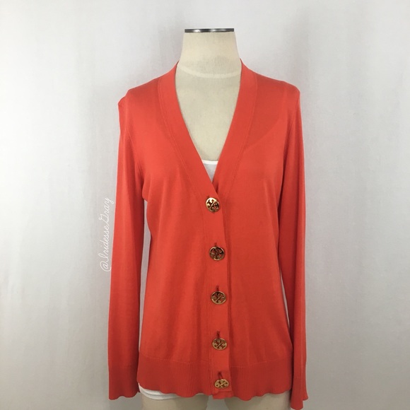 Tory Burch Orange Vneck Cardigan Size 